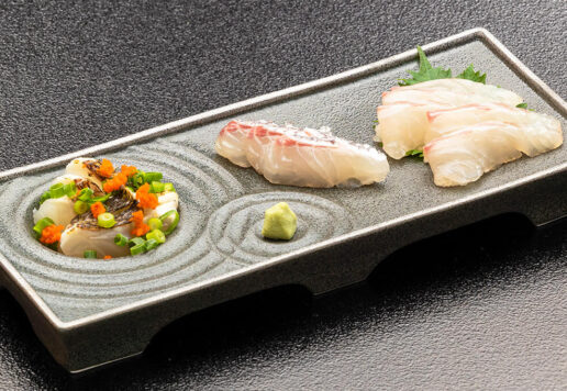 敦賀真鯛三種盛り（お造り・皮造り・炙りたたき）